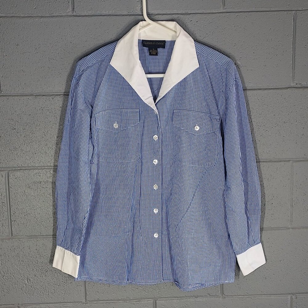 Classiques Entier Blue Checked Oxford Men's Long-Sleeve Dress Shirt - Small